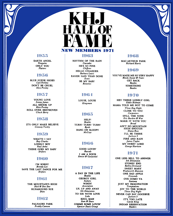 KHJ Hall of Fame 1971 Insert
